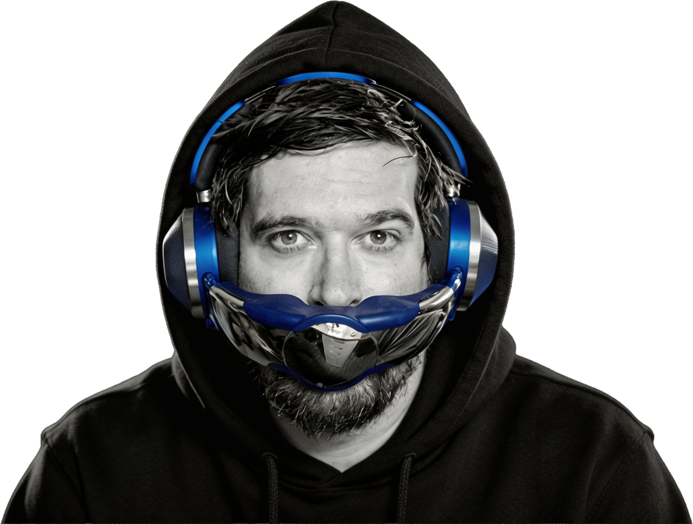 Joel wearing Dyson Zone headphones